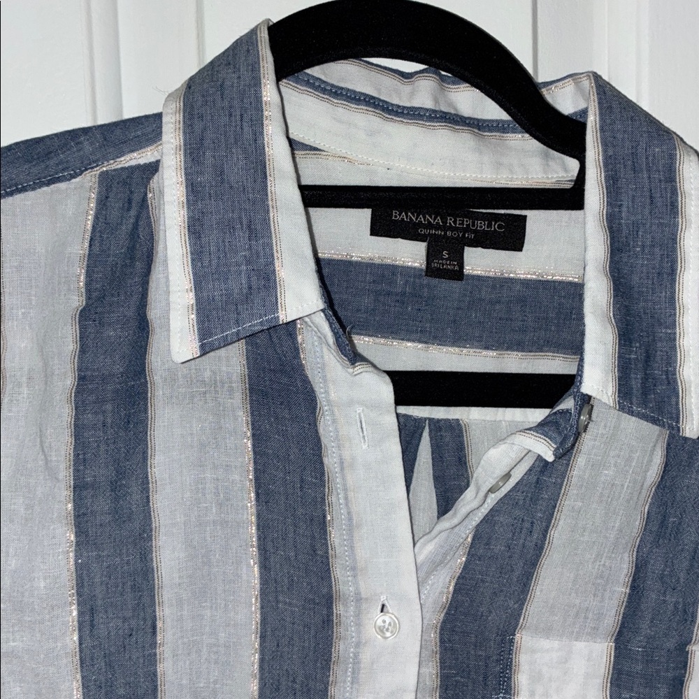 Banana Republic Navy and White Striped Shirt